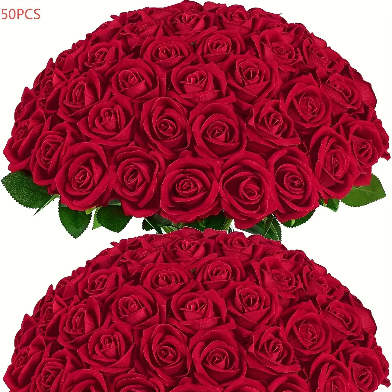 us50/100pcs Red Roses Artificial Flowers, Real Touch Velvet Roses Bouquet Fake Flowers Bulk, Artificial Roses with Long Stems for Valentines Day Gift DIY Bridal Wedding Centerpiece Decorations, Mothers Day Decor, Home Decor,