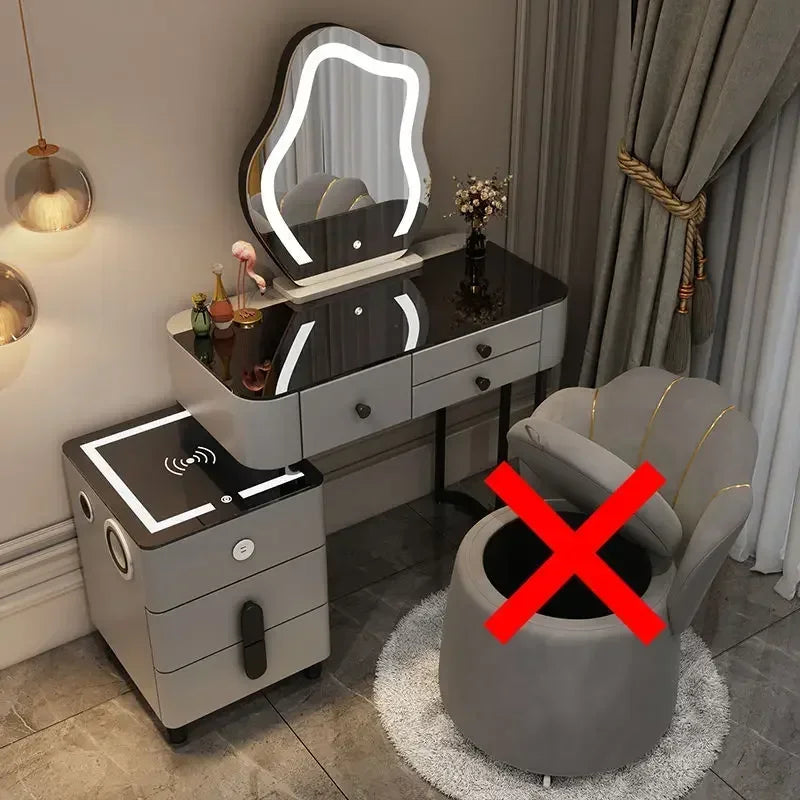 Luxury Glass Vanity Table With Smart Wireless Charging Led Mirror