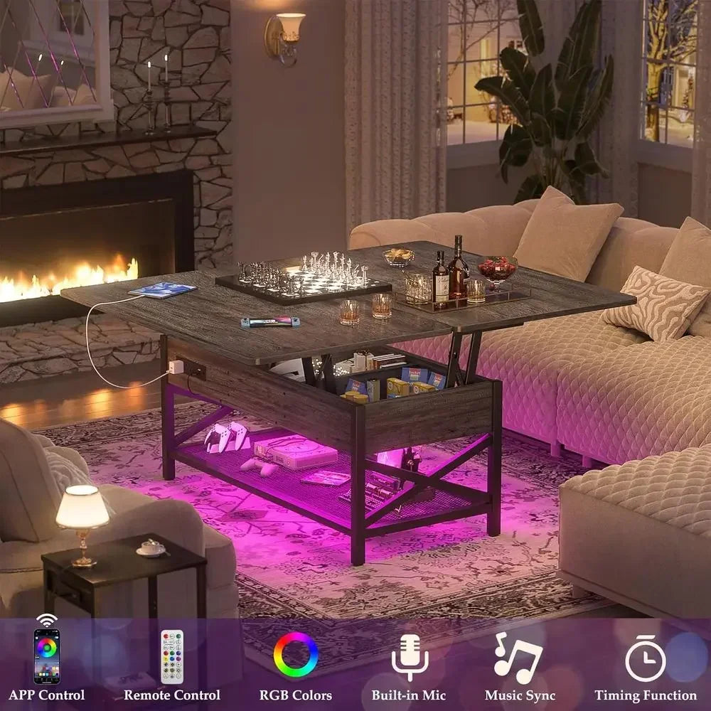 Coffee Table With LED Light Converts To Dining Table