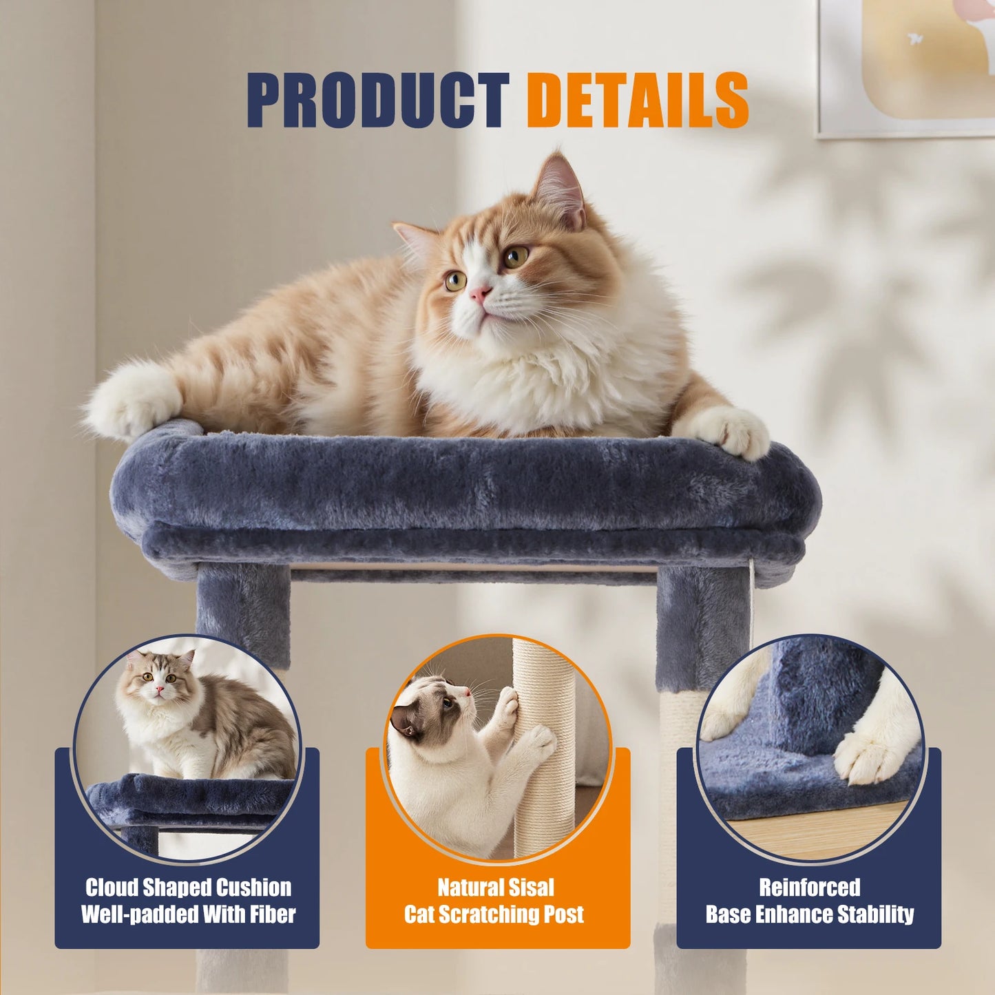 JHK Cat Tree Tower With Natural Sisal Scratching Posts