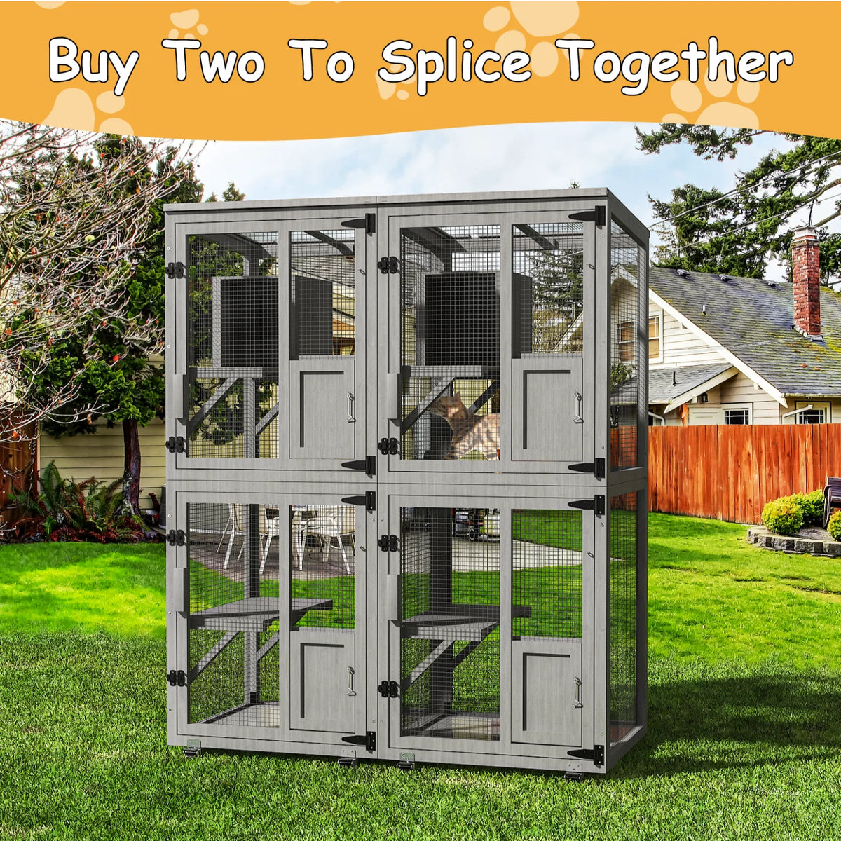 4-Tier Large Outdoor Cat Catio, Cat Enclosure with Wheels, Waterproof Roof, 4 Doors & Resting Box, Grey/Black