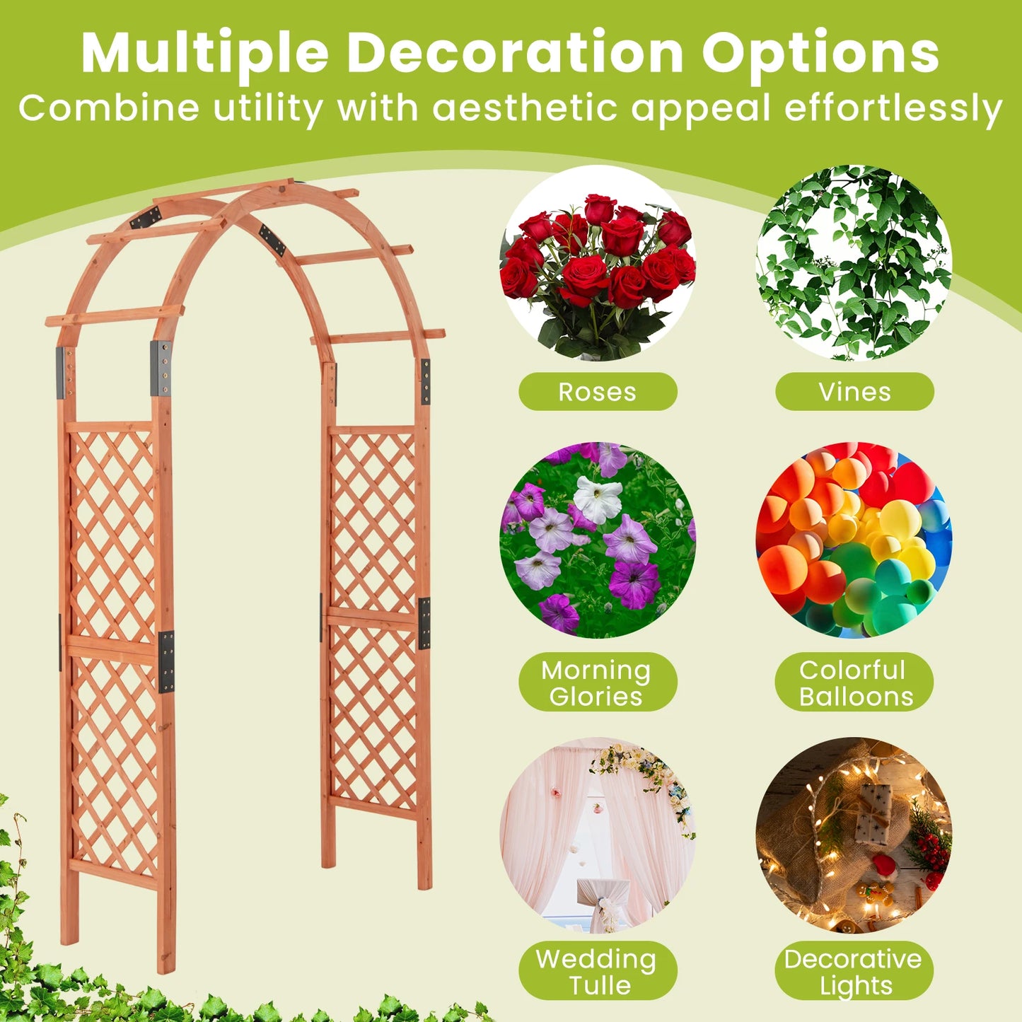 LIFEZEAL Garden Arch Wooden Arbor For Climbing Plants