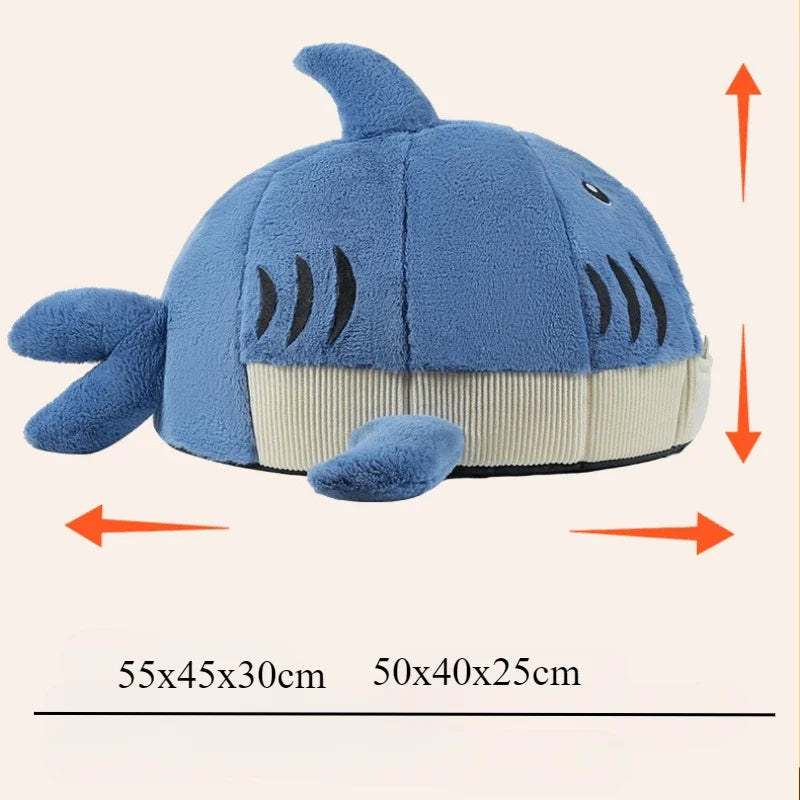 New Cartoon Shark Warm Cat Bed Pet Cave Bed Creative Indoor Pet Supplies Semi Enclosed Design Comfortable Soft in Winter Dog Bed
