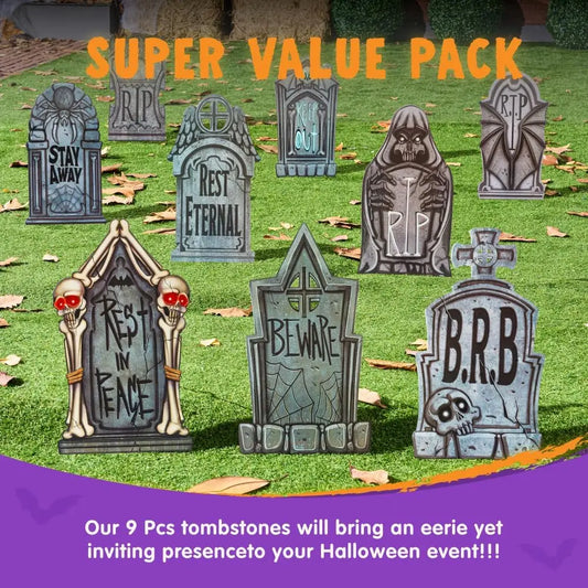 Halloween Graveyard Tombstones Decor Set With Metal Ground Stakes