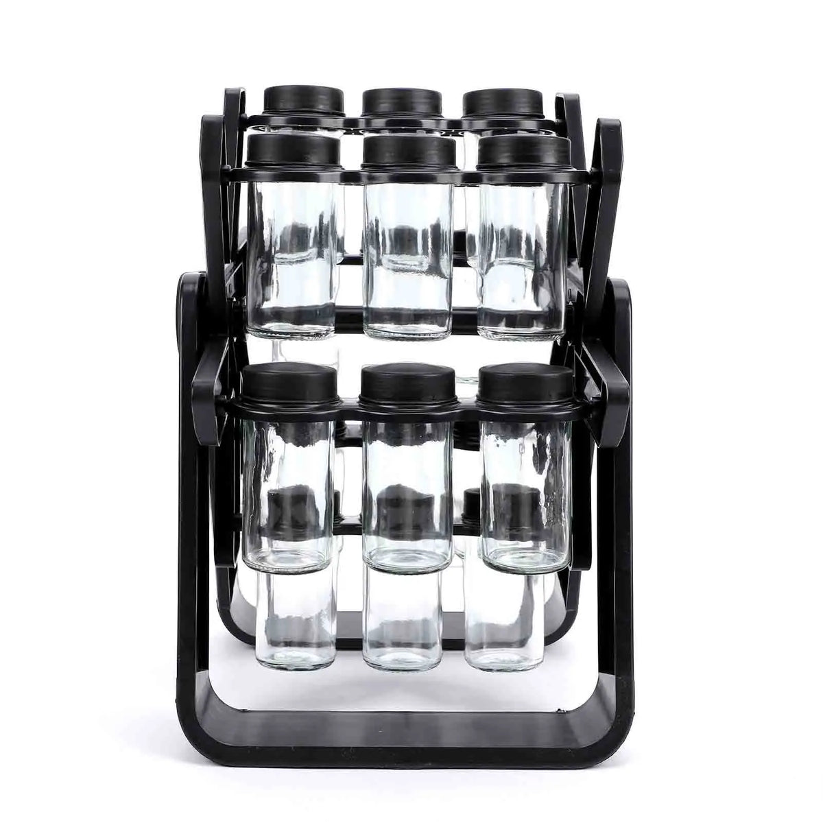 Rotating Glass Spice Rack Organizer With Labels And Funnel