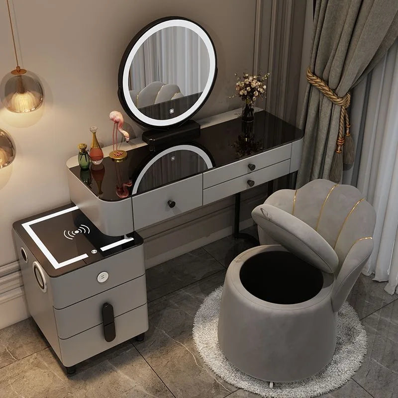 Luxury Glass Vanity Table With Smart Wireless Charging Led Mirror