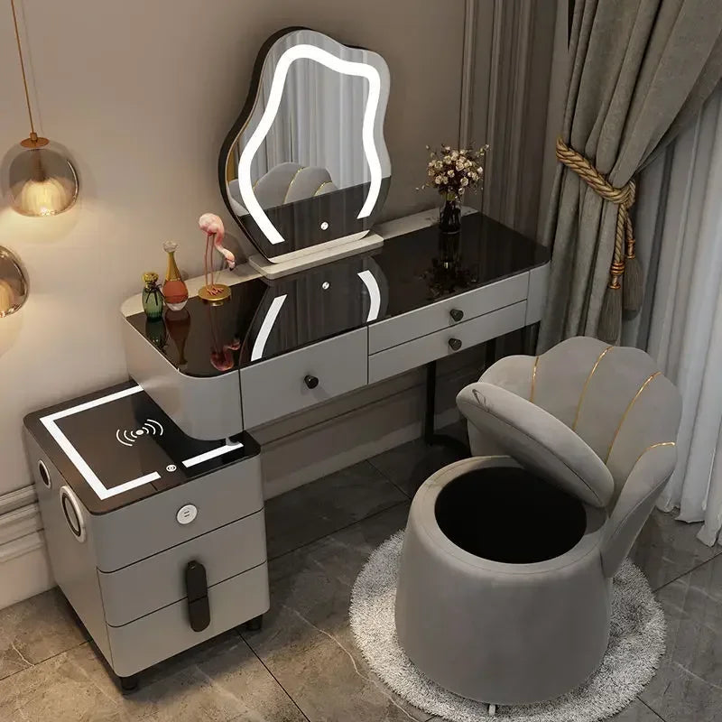 Luxury Glass Vanity Table With Smart Wireless Charging Led Mirror