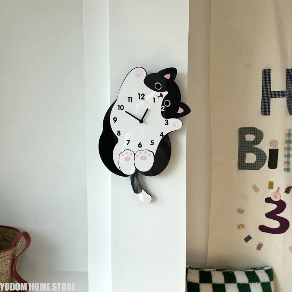Cartoon Cat Tail Swaying Wall Clock - Silent Non-Ticking Creative Home Decor for Living Room, Bedroom & Kids Room