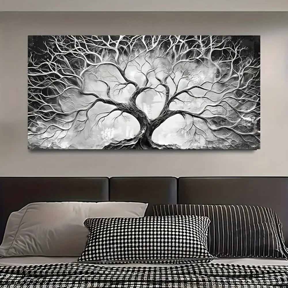 Large canvas wall art with 1.5 inch thick pine frame - beautifully painted black and white, suitable for living room decoration