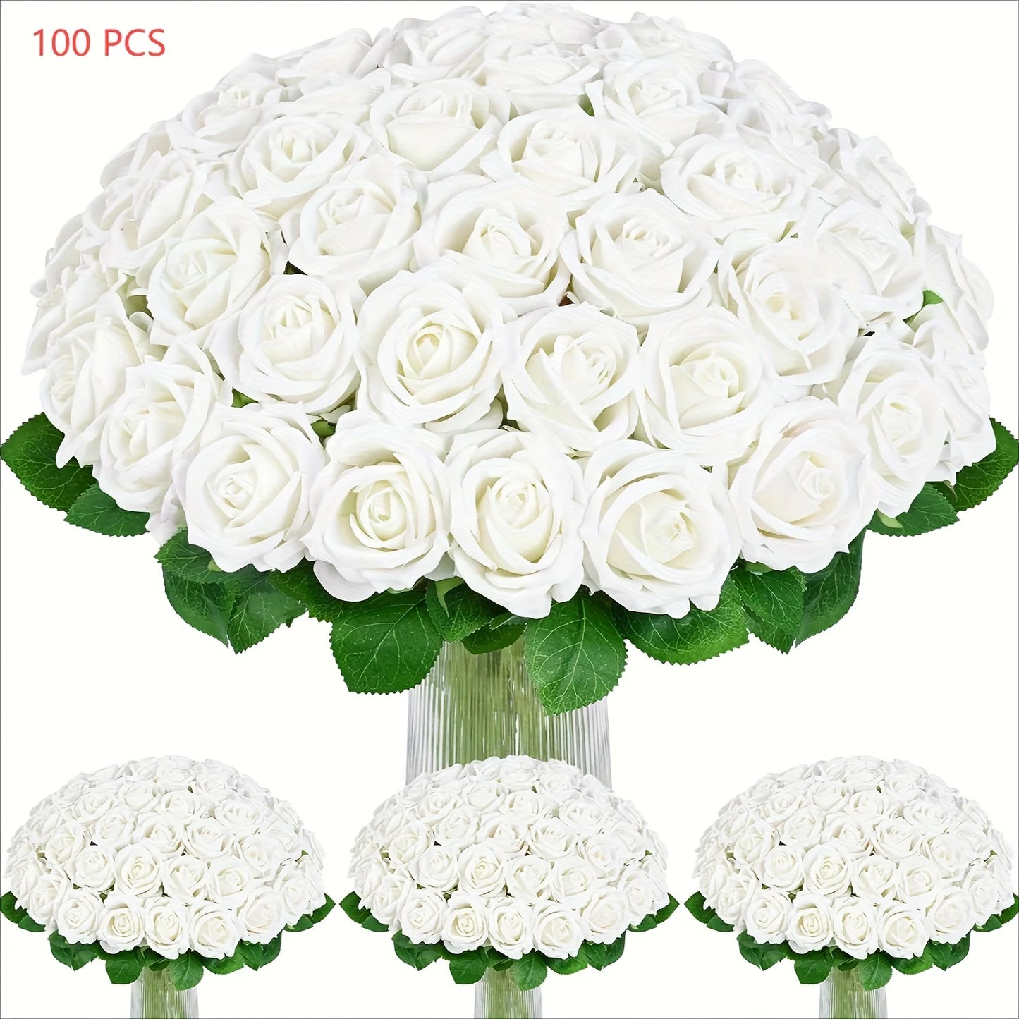 us50/100pcs Red Roses Artificial Flowers, Real Touch Velvet Roses Bouquet Fake Flowers Bulk, Artificial Roses with Long Stems for Valentines Day Gift DIY Bridal Wedding Centerpiece Decorations, Mothers Day Decor, Home Decor,