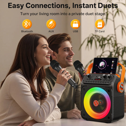 T35 High Power Karaoke Bluetooth Speaker Music Rhythm Light 360 Degree Stereo Surround Wireless Subwoofer with Dual Microphone