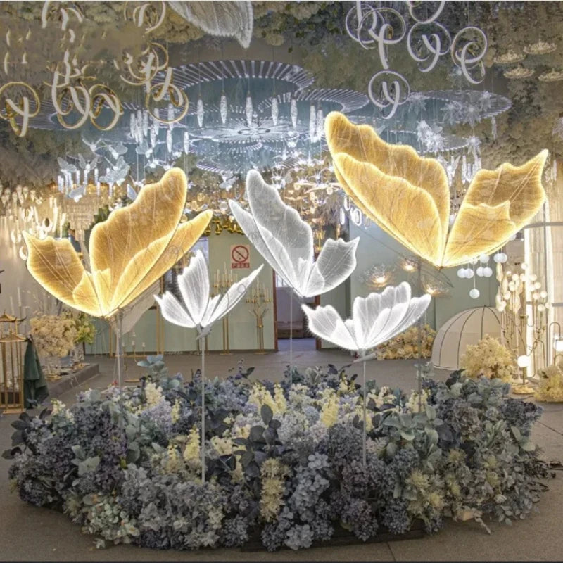 Modern Luxury White Lace Butterfly LED Floor Lamp Corridor Party Stage Wedding Romantic Road Decoration E27 Light Bulb Fixtures