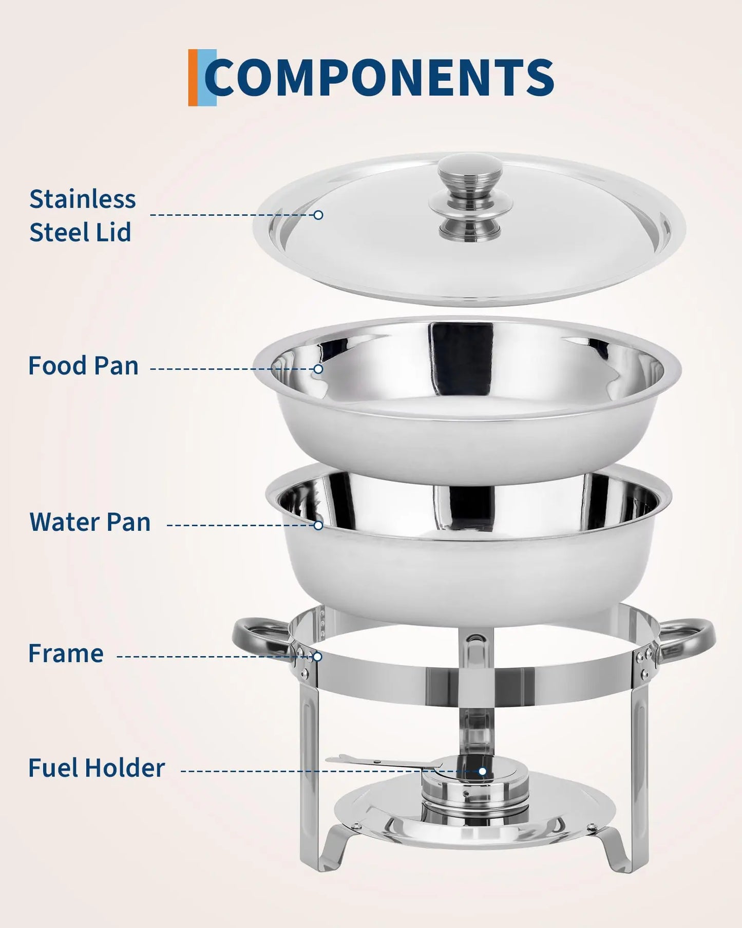 Stainless Steel 5 Qt Round Chafing Dish Set For Catering