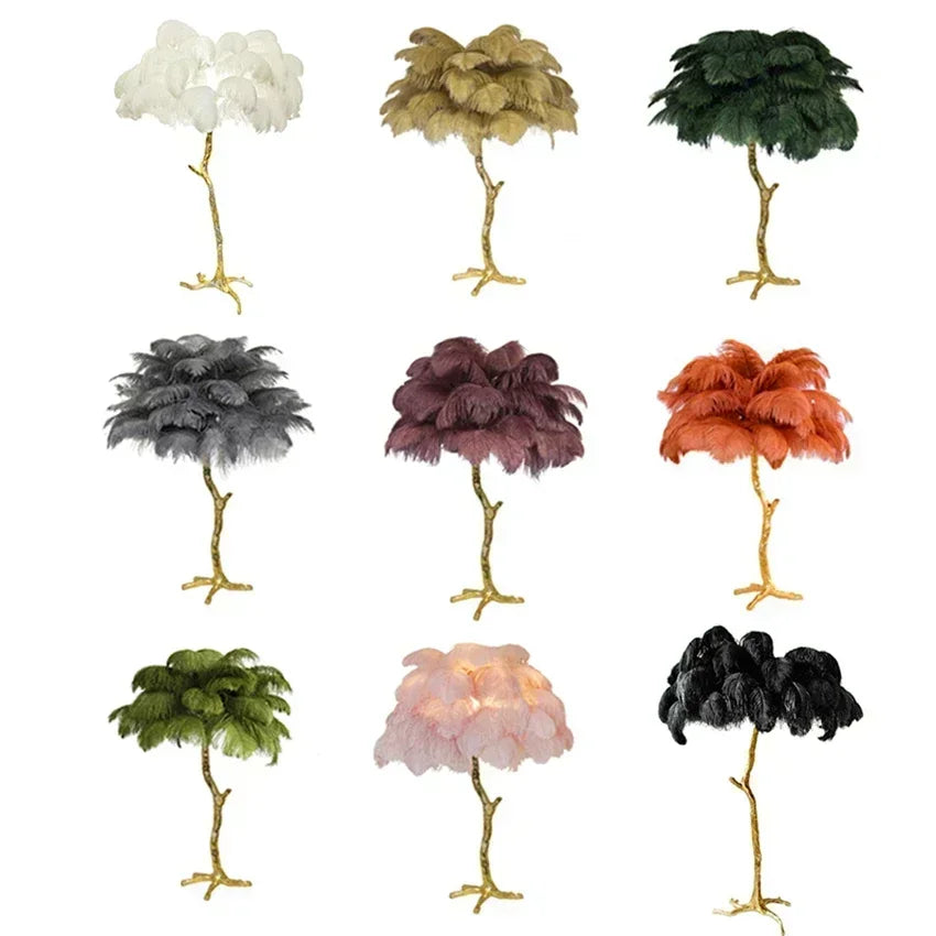Luxury Modern White Pink Ostrich Feather Floor Lamp Home Corridor Party Stage Romantic Road Decoration E27 Light Bulb Fixture