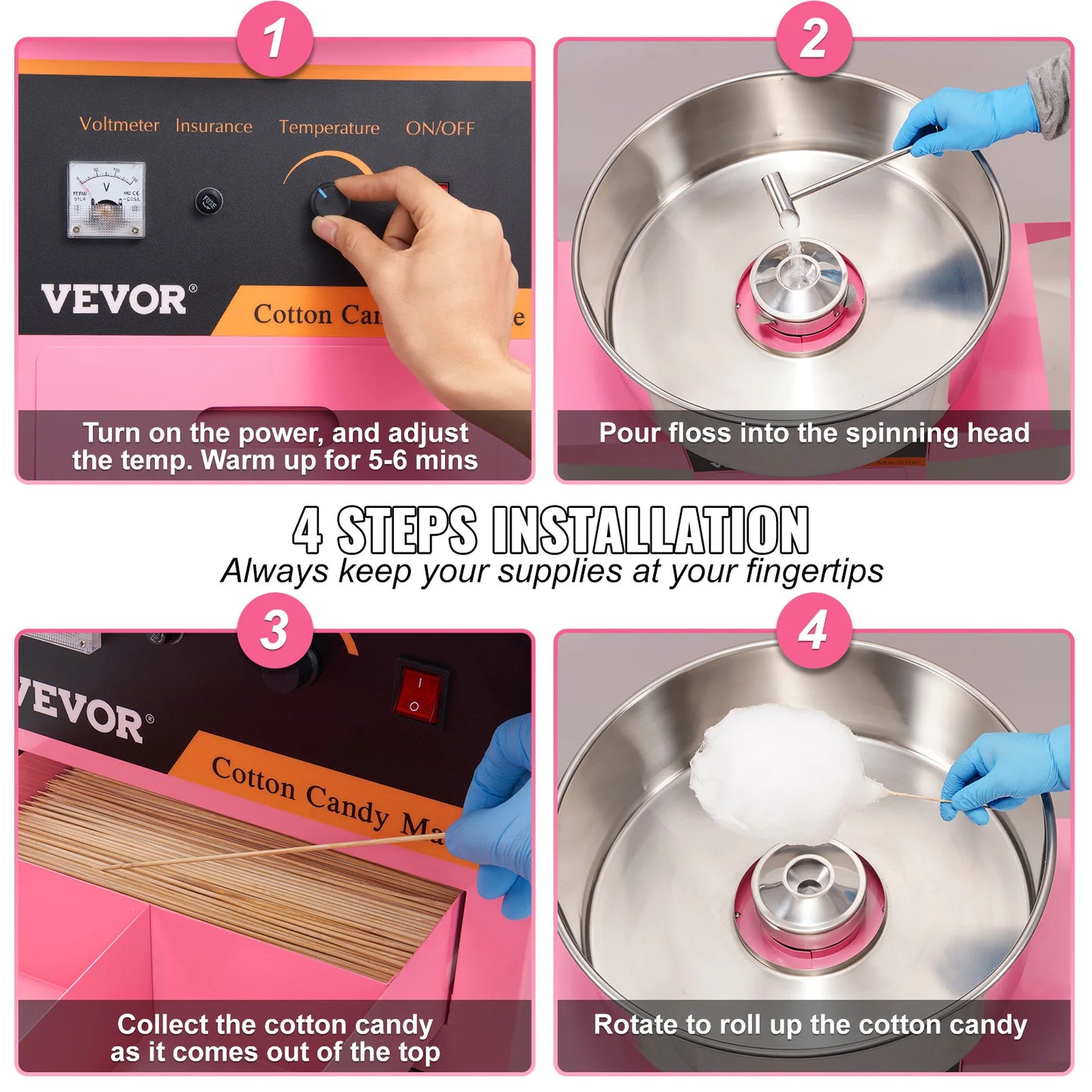 Succebuy 1000W Electric Cotton Candy Machine With Cart Stainless Bowl
