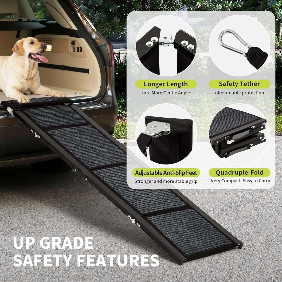 Upgraded Dog Ramp For Cars Folding Pet Ramp For Large Dogs With Non-Slip Surface Portable Outdoor Dog Car Ramp Up to 250 LBS