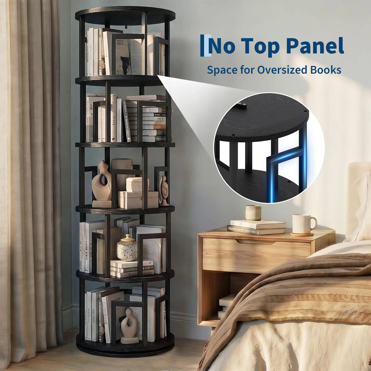 HiMISS 5 Tier Rotating Bookshelf Modern Corner Storage Tower