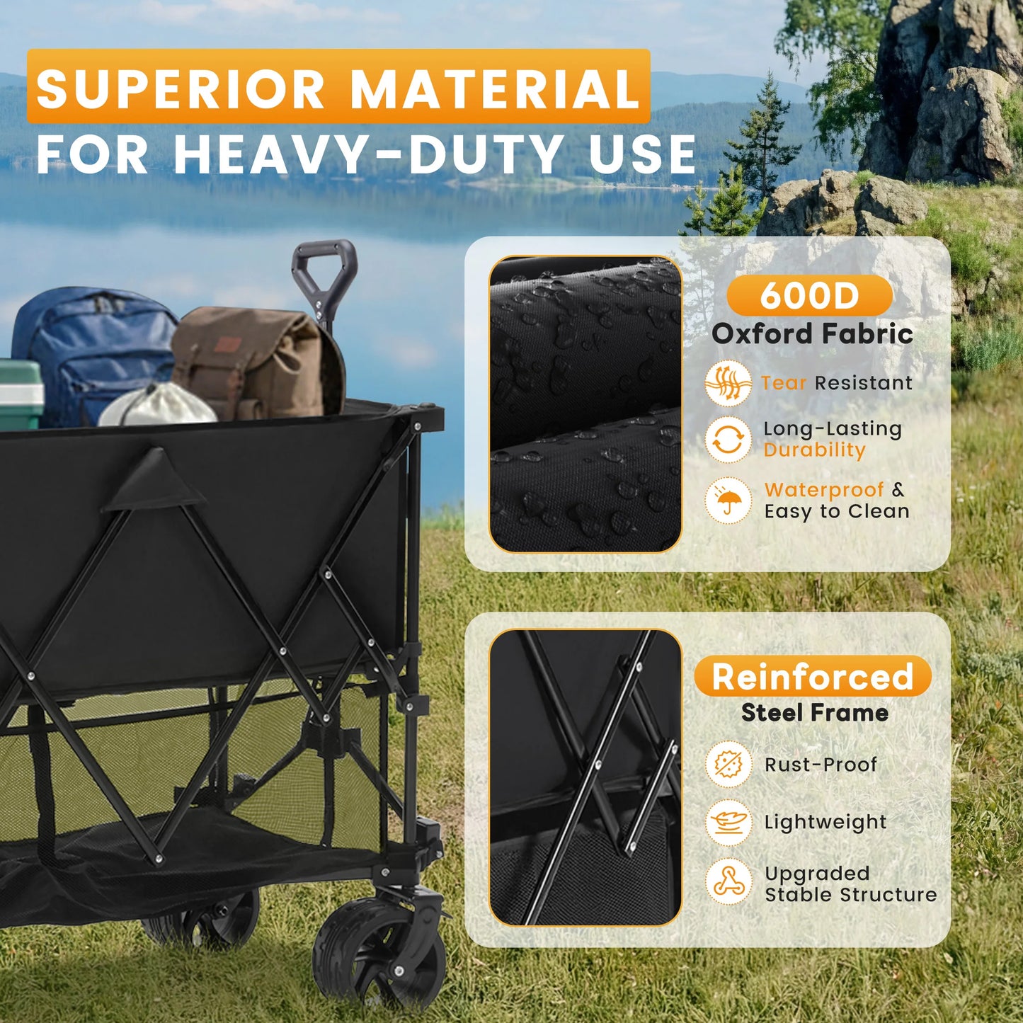 JHK Outdoor Foldable Garden Cart Dual Deck Capacity 440 Lbs
