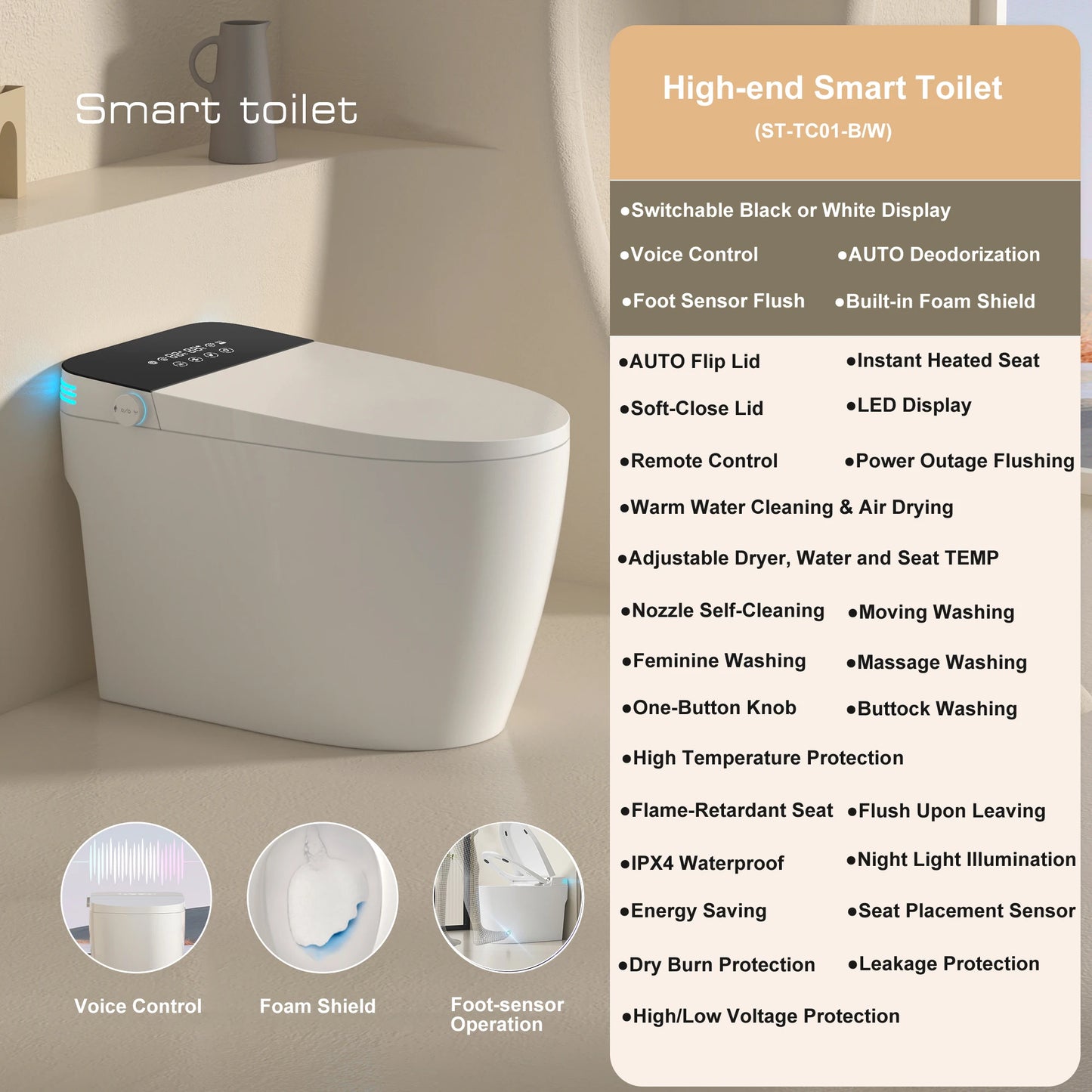 Smart Toilet With Built In Bidet And Heated Seat DualFlush