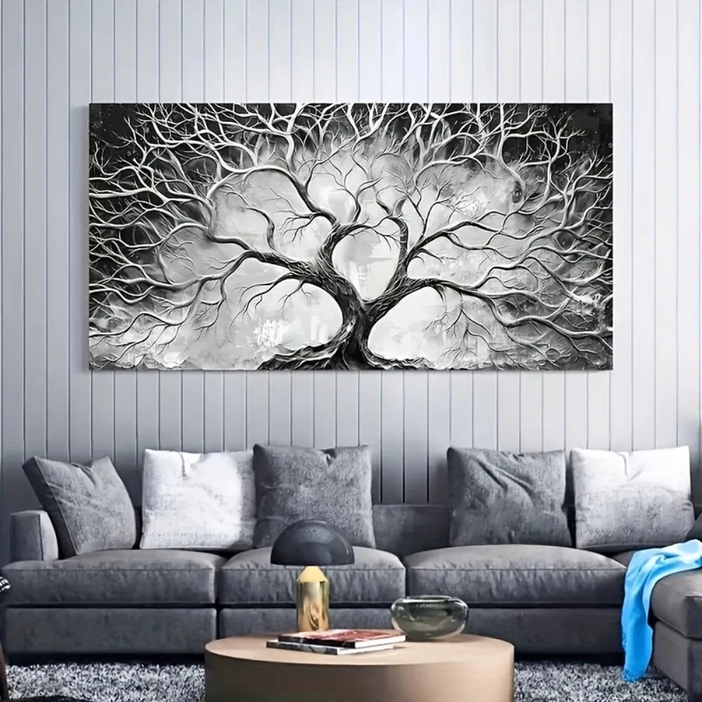 Large canvas wall art with 1.5 inch thick pine frame - beautifully painted black and white, suitable for living room decoration