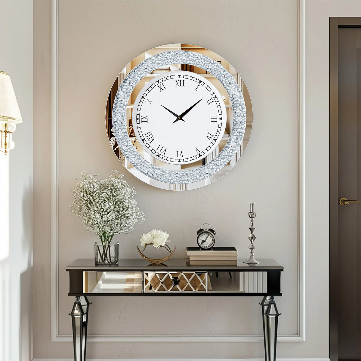 Elegant Silent Quartz Wall Clock With Crushed Diamond Edge