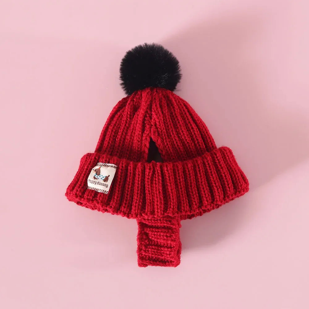 Christmas Knit Hats for Dogs and Cats Puppy Caps Winter Knitted Beanies Hats with Faux Fur Pom Warm Knit Doggie Cap Pet Supplies