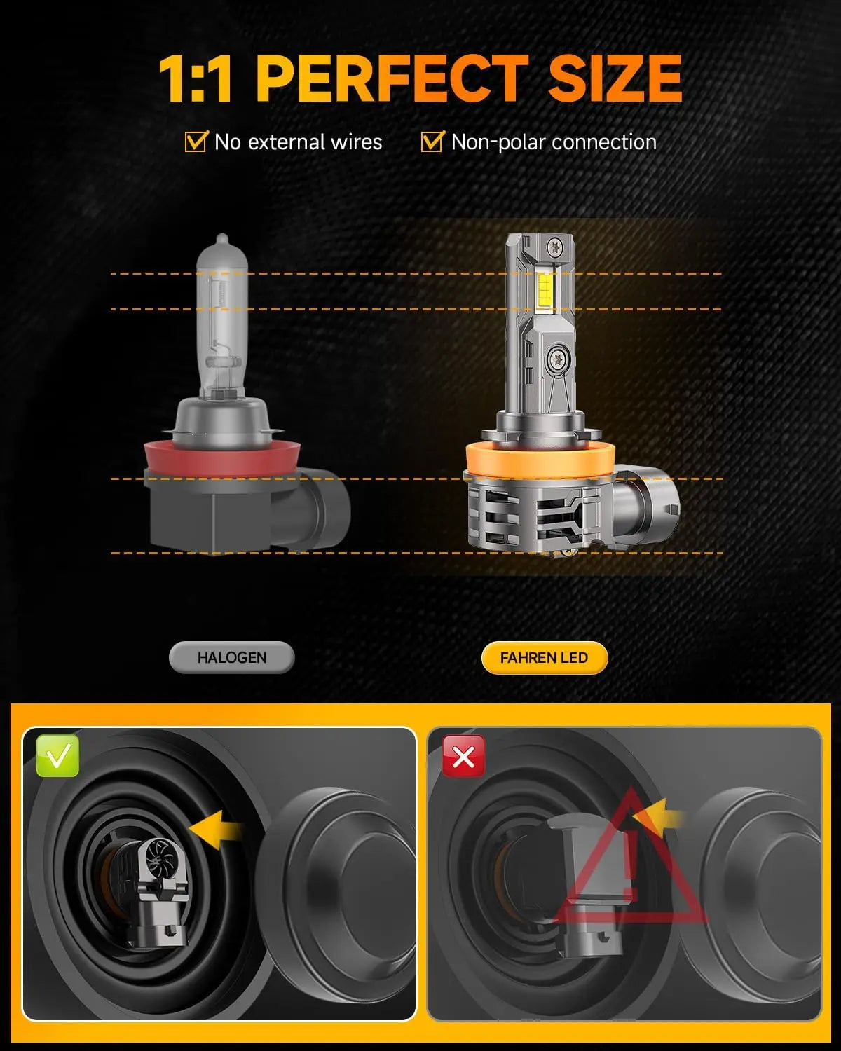 2PCS LED H11 Headlight light Bulb 45000LM 900% Brighter 6500K Super Bright,1:1 H11  Size Fog Lights Canbus Ready,IP68 Waterproof