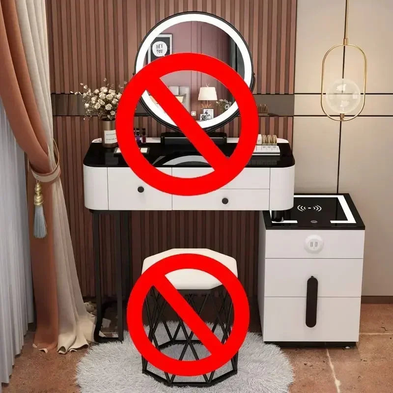 Modern Wooden Makeup Vanity With Wireless Charging And LED Mirror