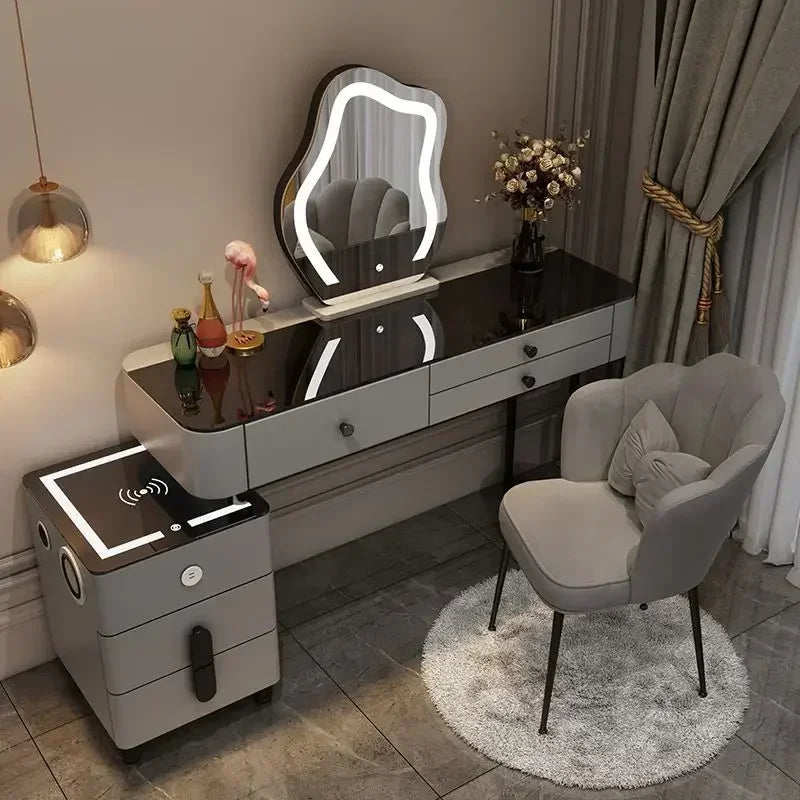 Luxury Glass Vanity Table With Smart Wireless Charging Led Mirror
