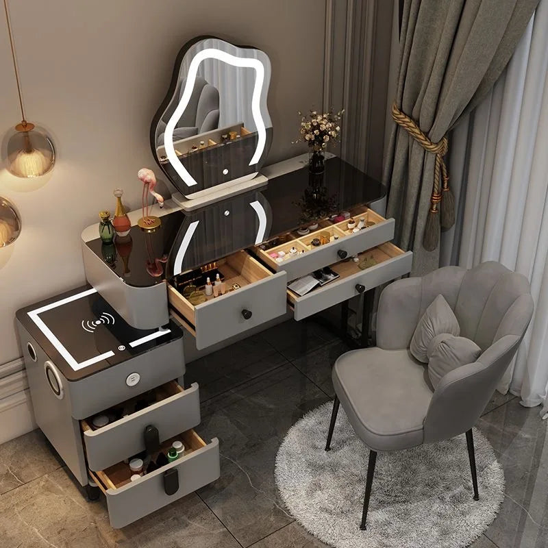 Luxury Glass Vanity Table With Smart Wireless Charging Led Mirror