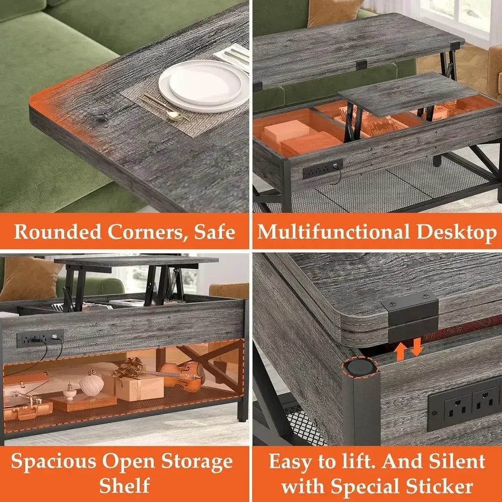 Coffee Table With LED Light Converts To Dining Table