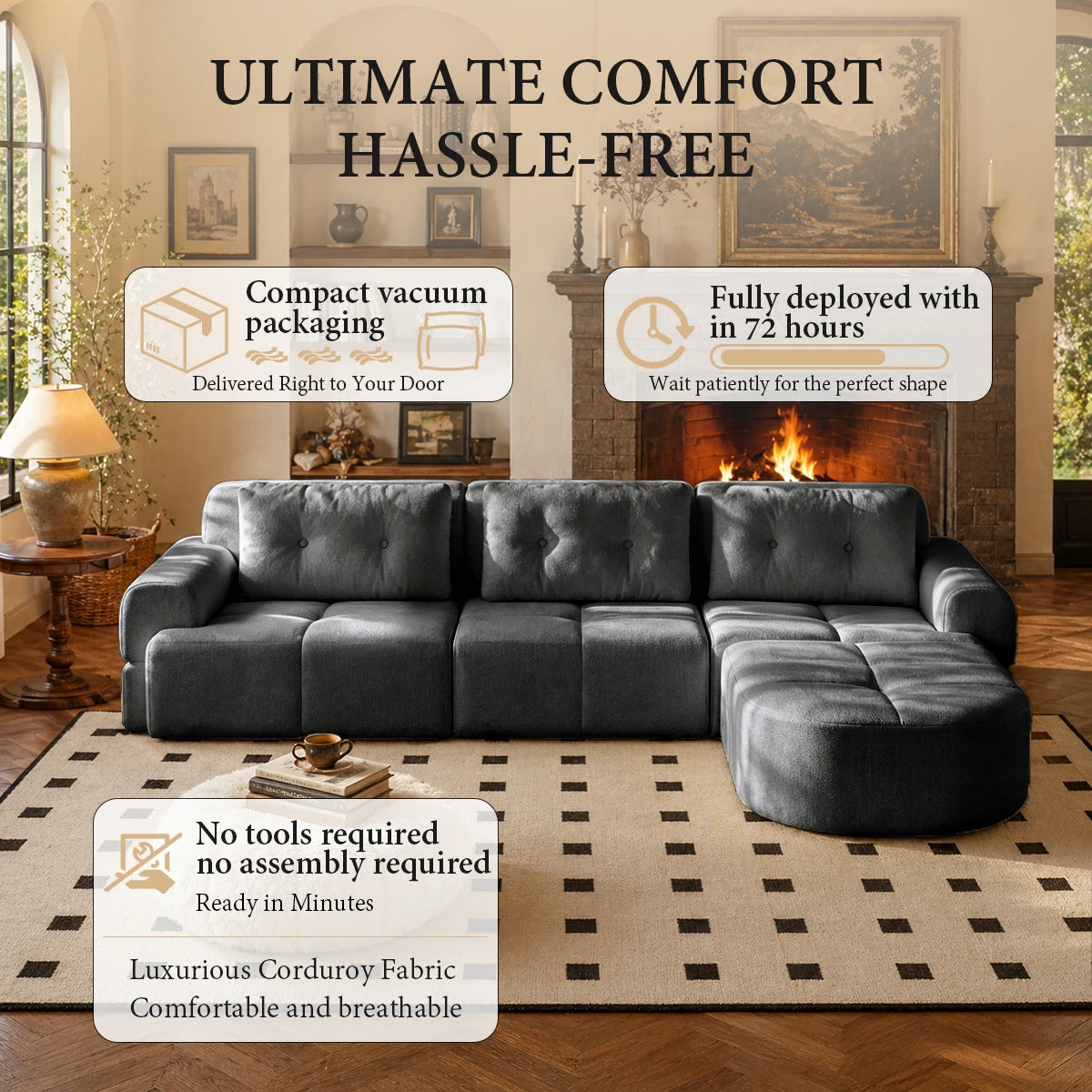 112.2" Convertible Modular Sectional Sofa, L-Shaped Couch with Chaise Lounge, Multifunctional Living Room Furniture