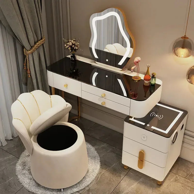 Luxury Glass Vanity Table With Smart Wireless Charging Led Mirror