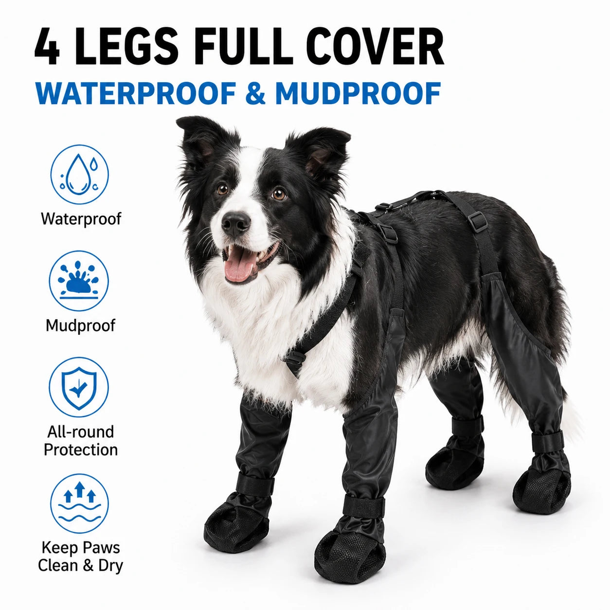 Dog Full-Leg Waterproof Protectors Mud & Stain Resistant Non-Slip Dog Shoes Perfect for Medium & Small Pet Breeds in Rainy Days