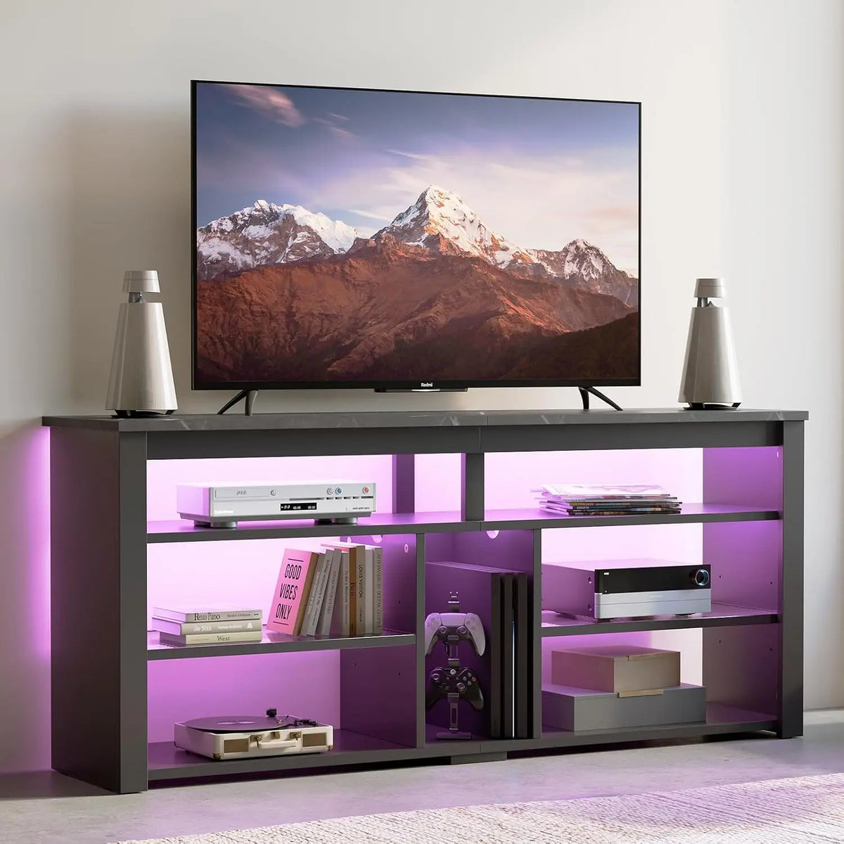 LED Tall Entertainment Center for 55/60/65 inch TV, TV Stand with Storage for PS4 Xbox, Adjustable Shelf Media, Customized
