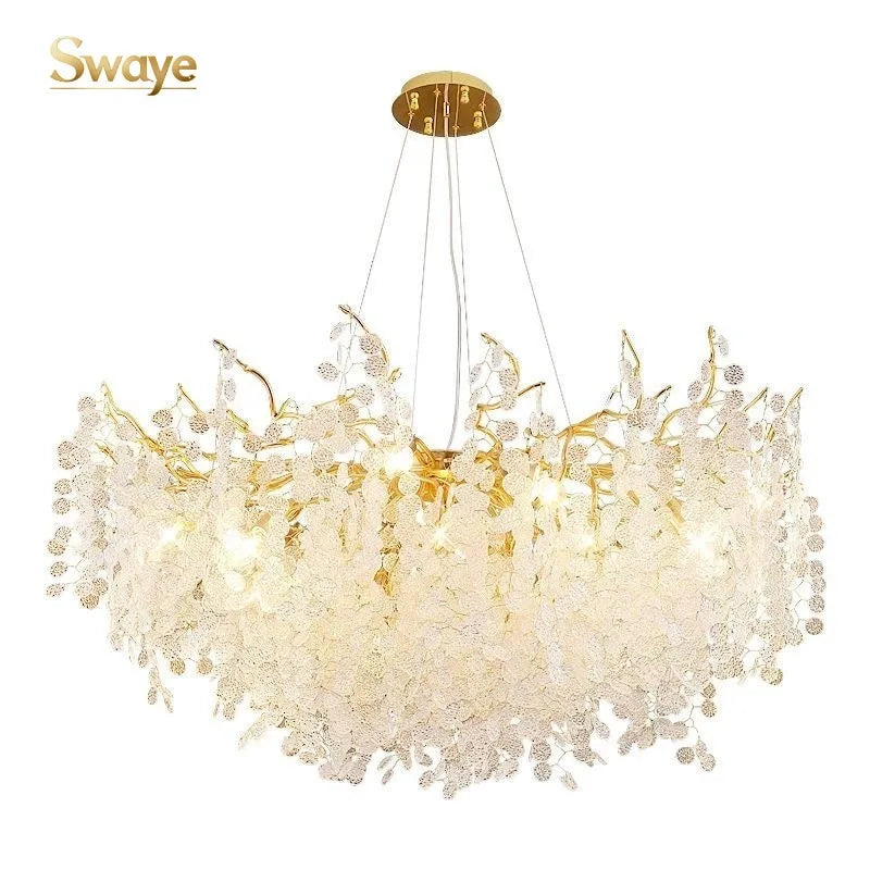 Modern Luxury Creative LED Ceiling Hanging Lamps Design Crystal Flower Chandeliers Home Decor Living Dinning Room Bedroom Indoor
