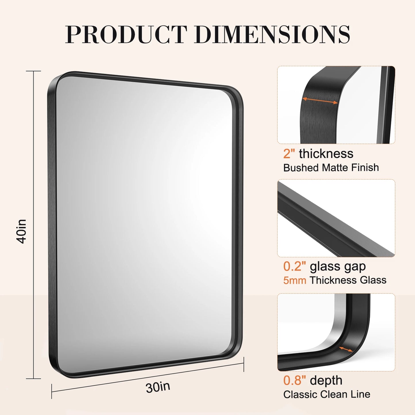 JHK Matte Metal Framed Bathroom Mirror For Vanity Wall Mounted