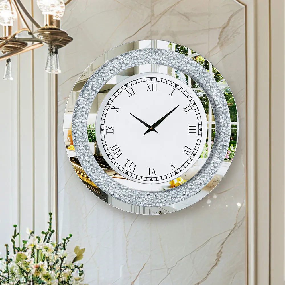 Elegant Silent Quartz Wall Clock With Crushed Diamond Edge