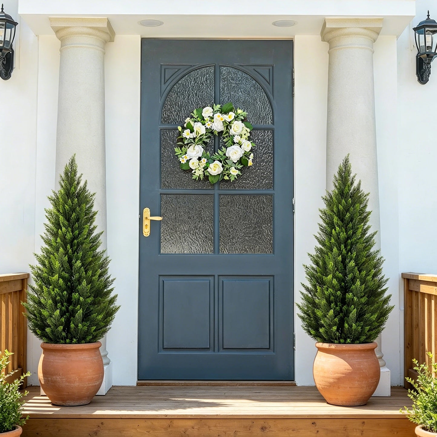 Artificial Cedar Topiary Trees Lifelike Faux Shrubs For Indoor Outdoor Decor