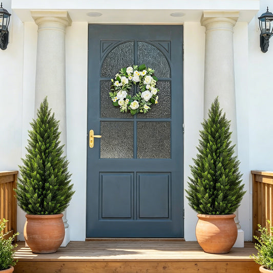 Artificial Cedar Topiary Trees Lifelike Faux Shrubs For Indoor Outdoor Decor