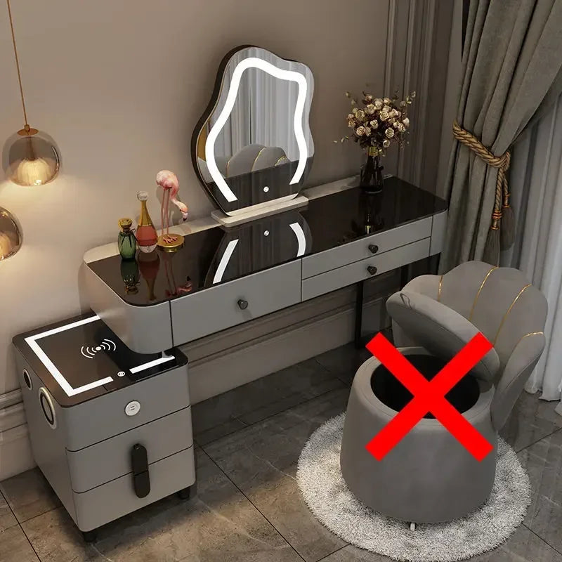 Luxury Glass Vanity Table With Smart Wireless Charging Led Mirror