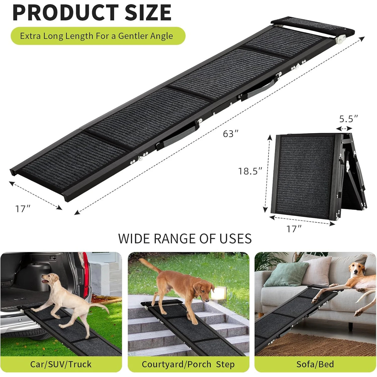 Upgraded Dog Ramp For Cars Folding Pet Ramp For Large Dogs With Non-Slip Surface Portable Outdoor Dog Car Ramp Up to 250 LBS