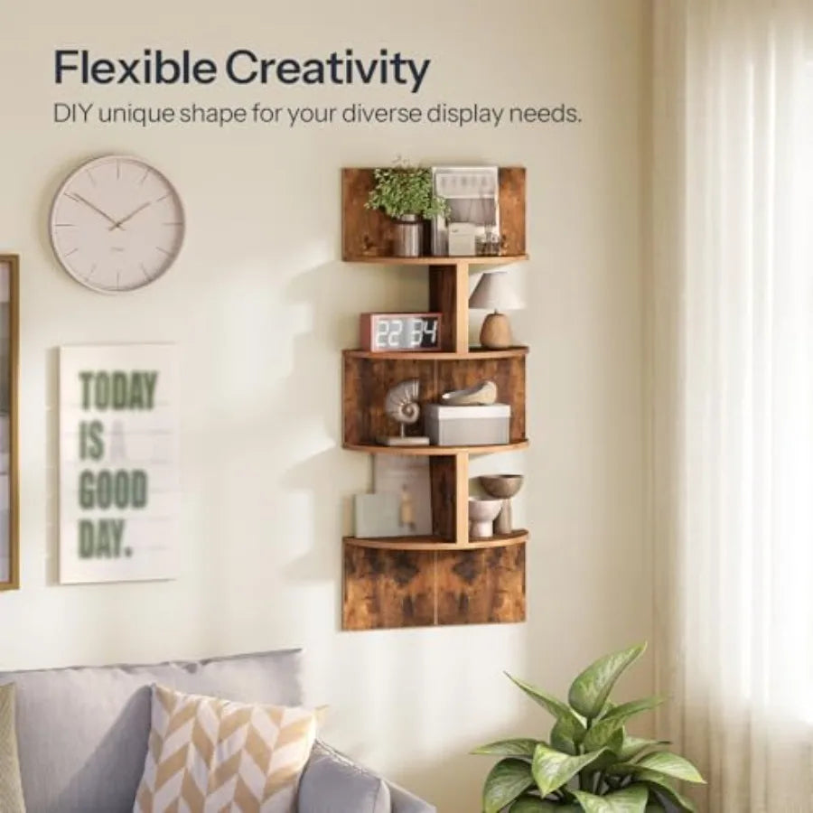 Corner Shelf Wall-Mounted, Set of 2 Floatg Corner Shelves for Wall, 4-Tier Corner Bookshelves for Livg Room, Bedroom, Bathroom,