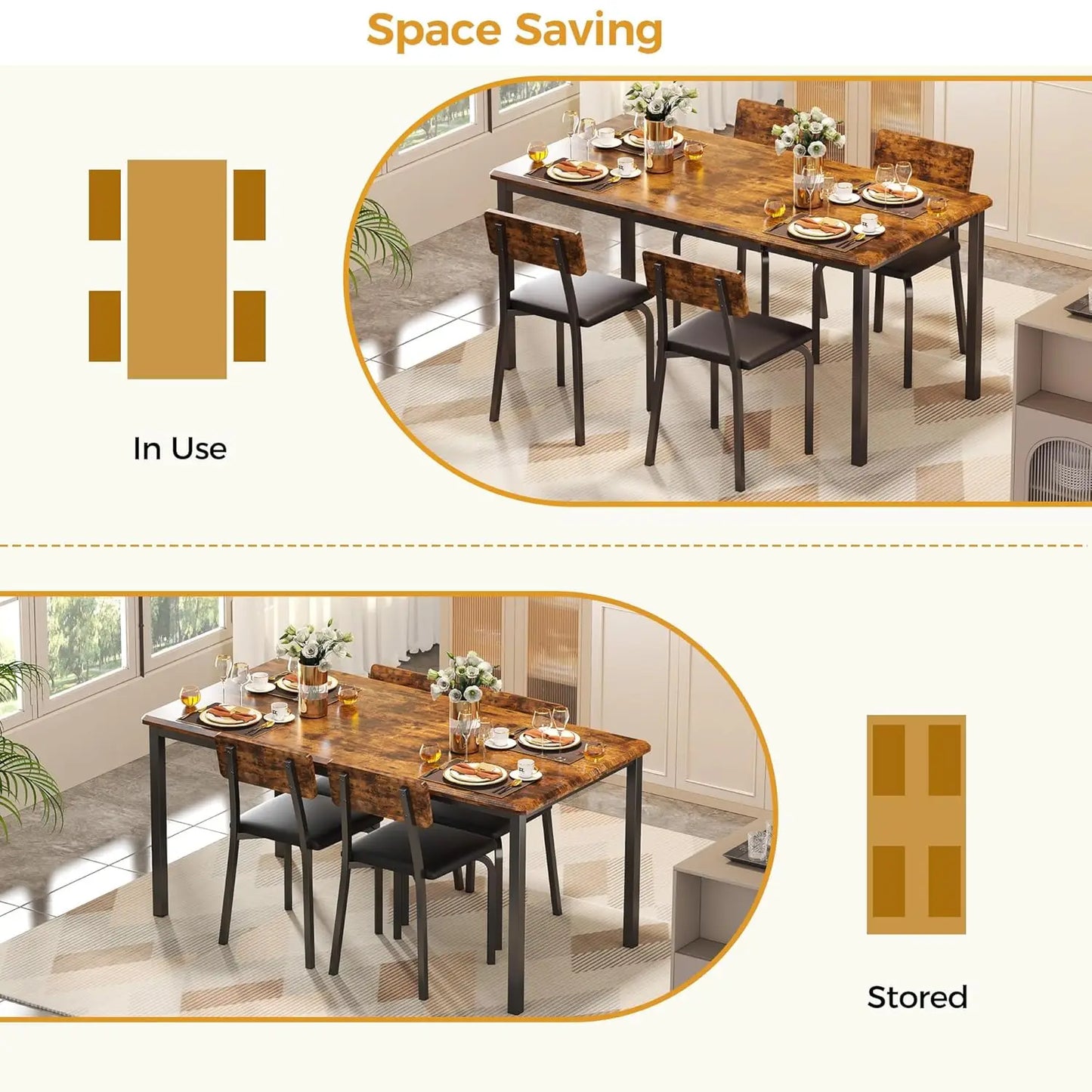 5-Piece 63" Extendable Dining Table with 4 Upholstered Chairs, Kitchen Table Set for 4-8 People, Dining Room Sets, Customized