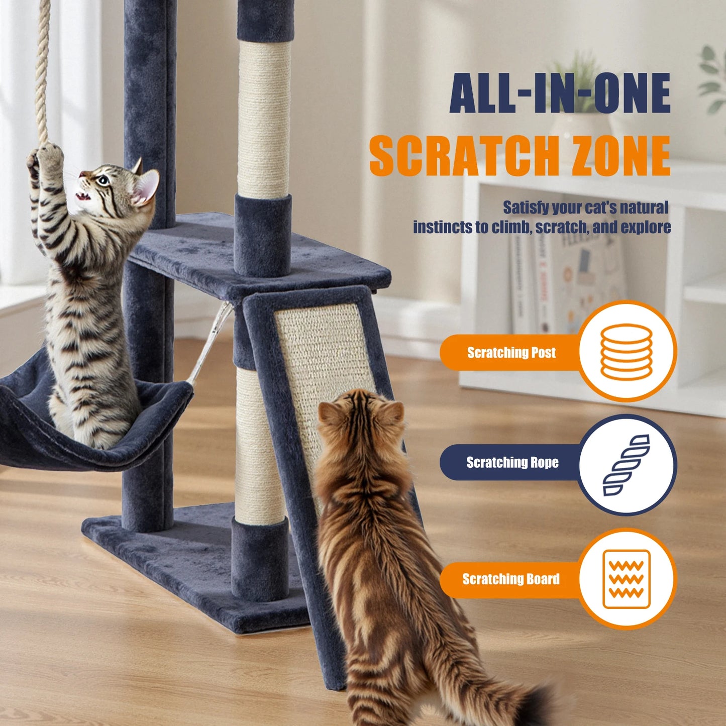 JHK Cat Tree Tower With Natural Sisal Scratching Posts