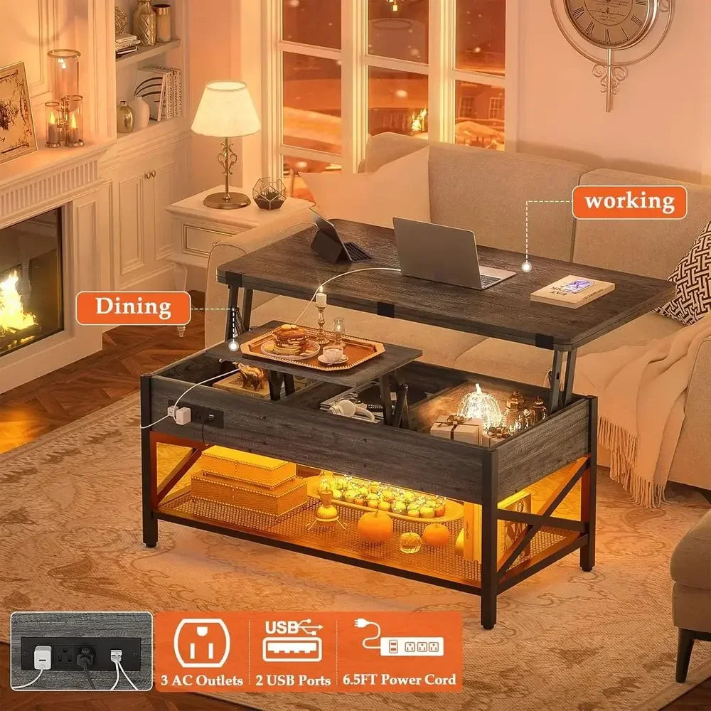 Coffee Table With LED Light Converts To Dining Table