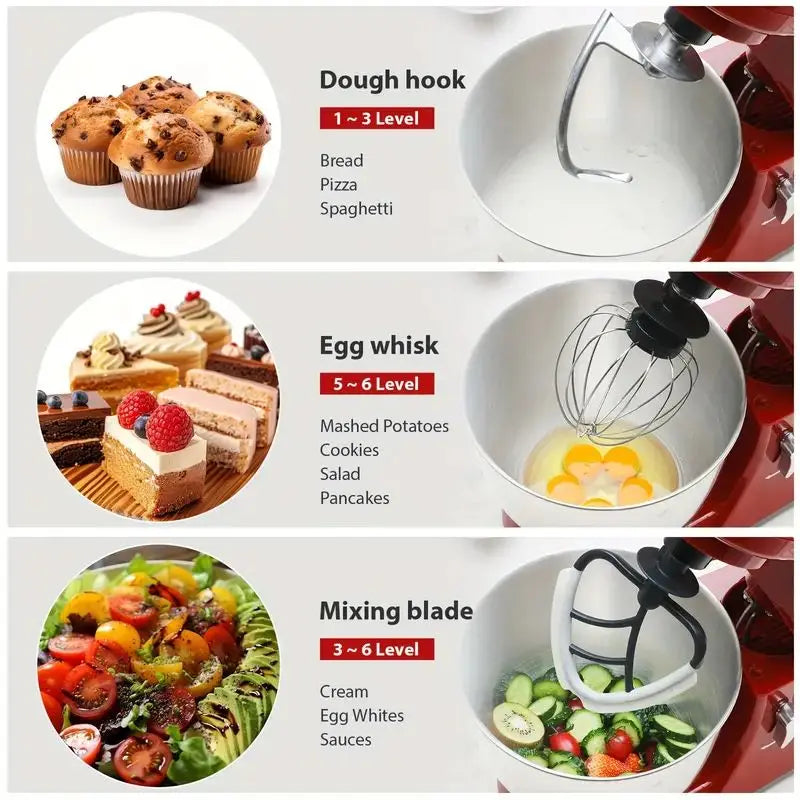 US Plug 1pc Stand Mixer, 4.5 Qt Tilt-Head Electric Household Stand Mixer - 500W 6+P Speed,Food Beater And Butter Beater