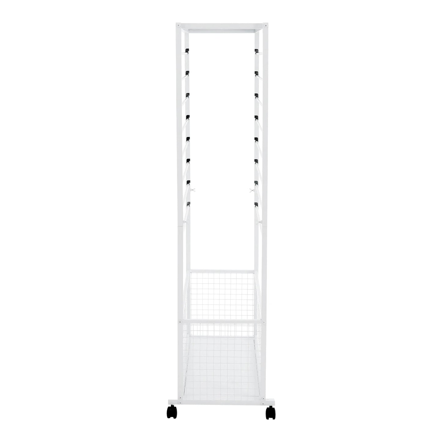 67*32*150cm White 16-layer Ribbon Rack with Top Shelf Flower Wrapping Paper Rack with Rollers Display Rack with Storage Basket