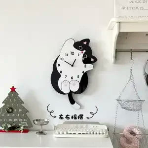 Cartoon Cat Tail Swaying Wall Clock - Silent Non-Ticking Creative Home Decor for Living Room, Bedroom & Kids Room