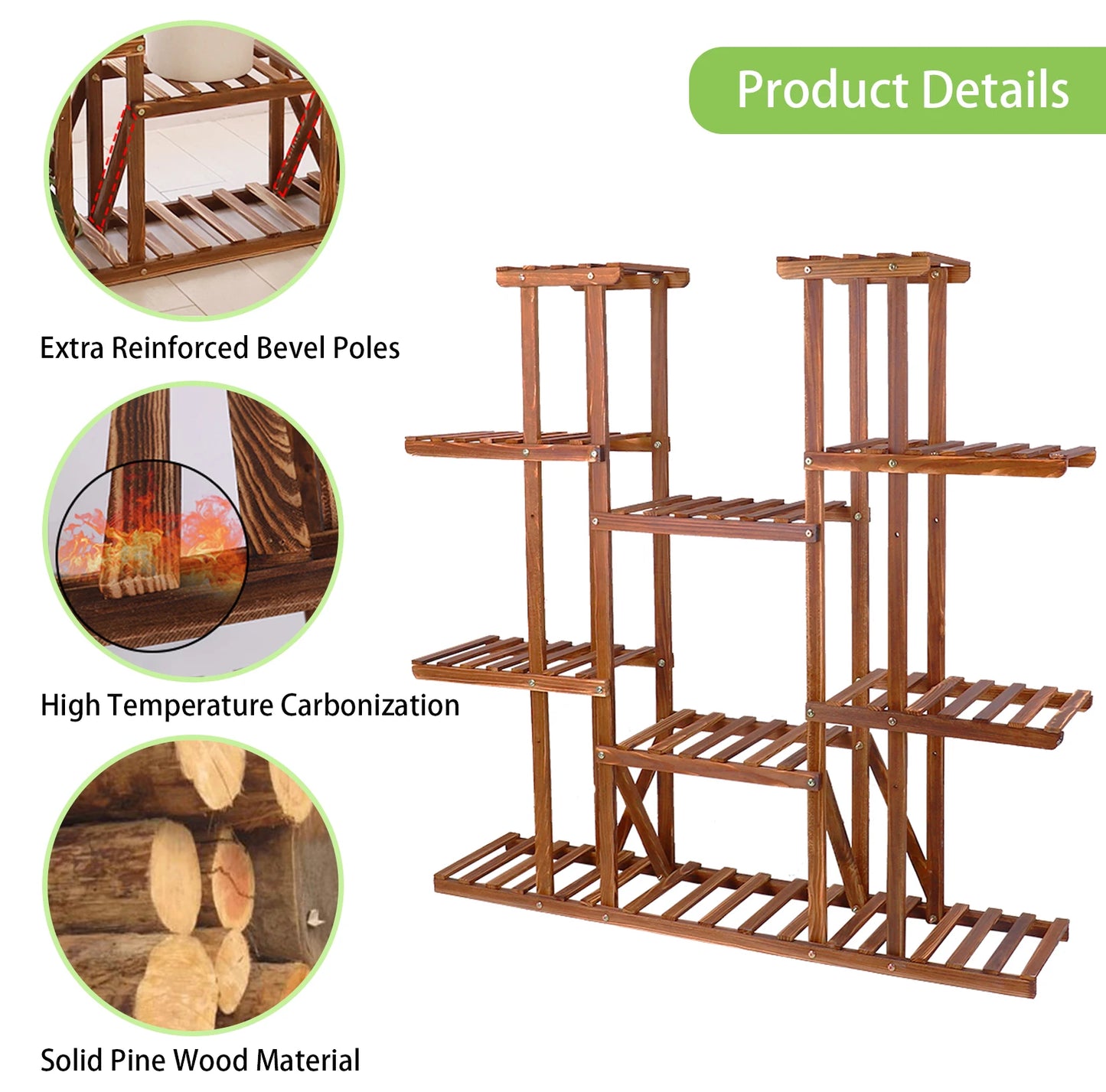 Wisfor Wooden Plant Shelf And Flower Pot Stand Indoor Outdoor